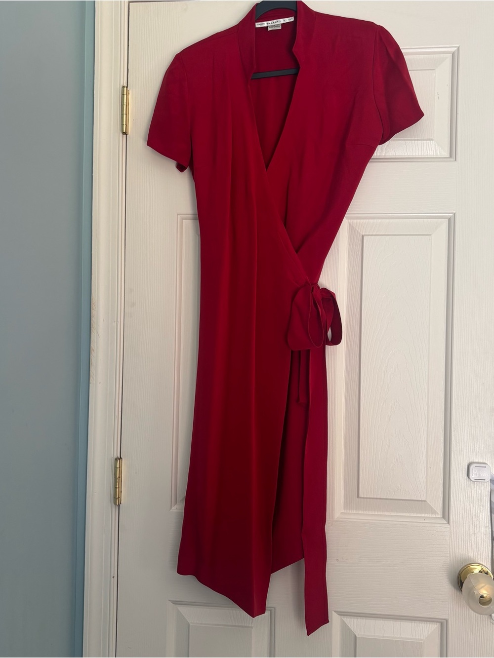 Vintage David Warren New York Red Silk Wrap Dress Size 6 Cocktail Career